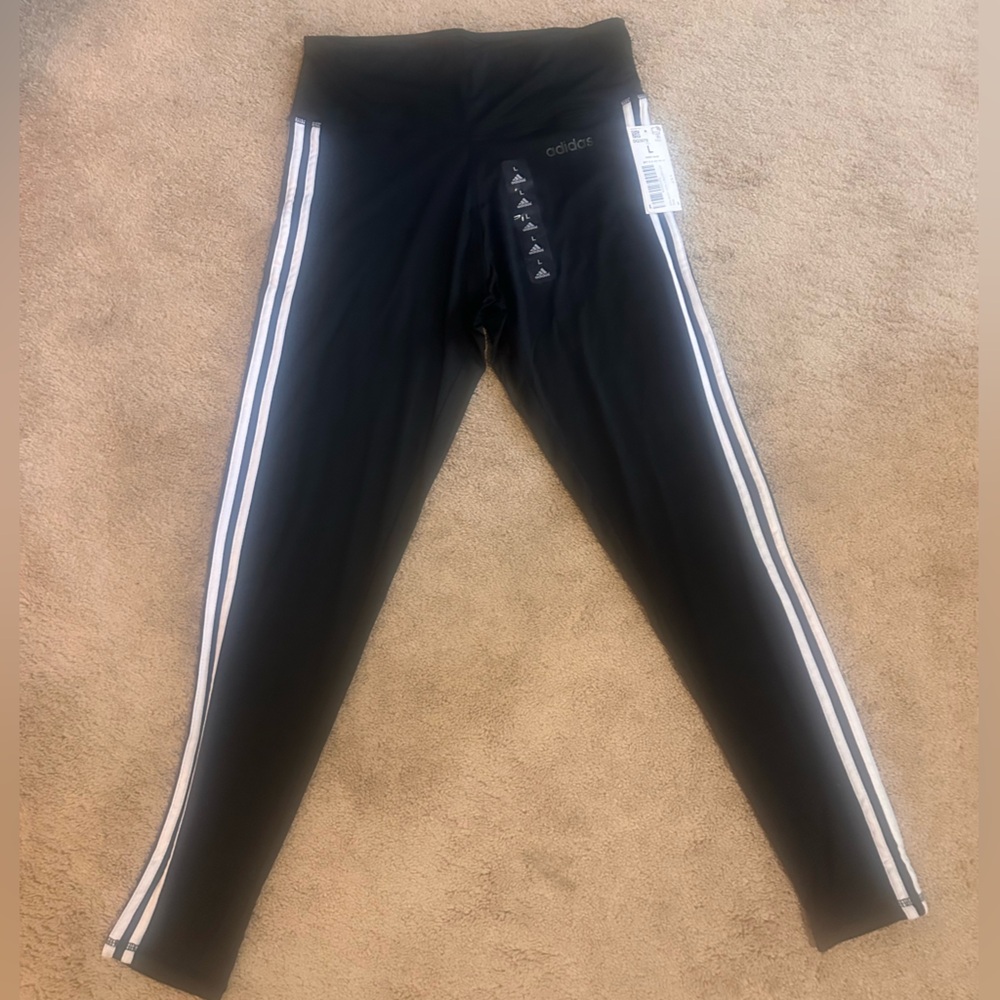 Adidas Womens Black Leggings with White Stripes